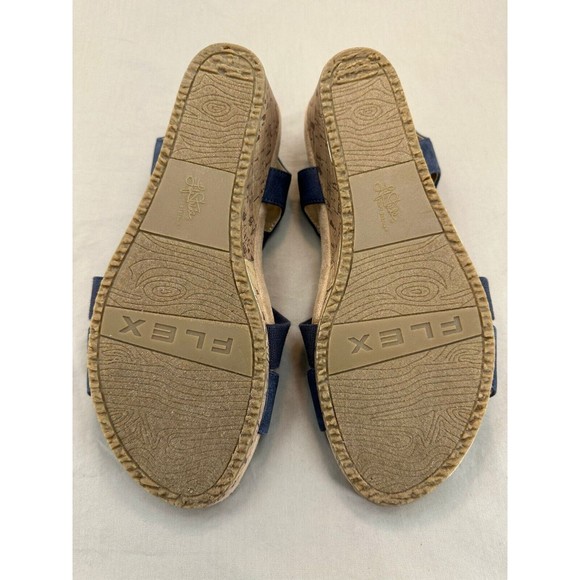 Life Stride Soft System Flex Blue Suede Strappy Sandals Cork Wedge Women's 8 W - Picture 10 of 13